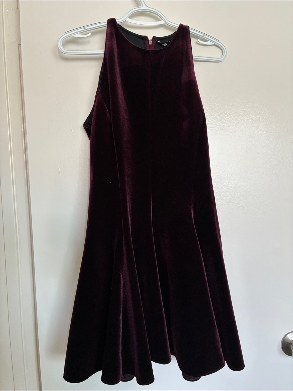 Zara Sleeveless Velvet Fit & Flare Dress in Deep Burgundy